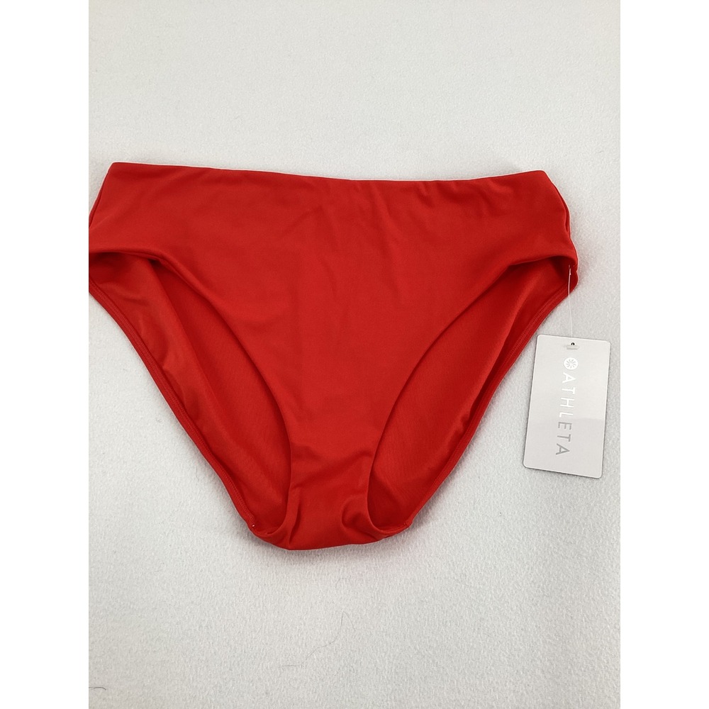 Athleta High Rise Swim Bottom Red Recycled Stretch UV Protection Large